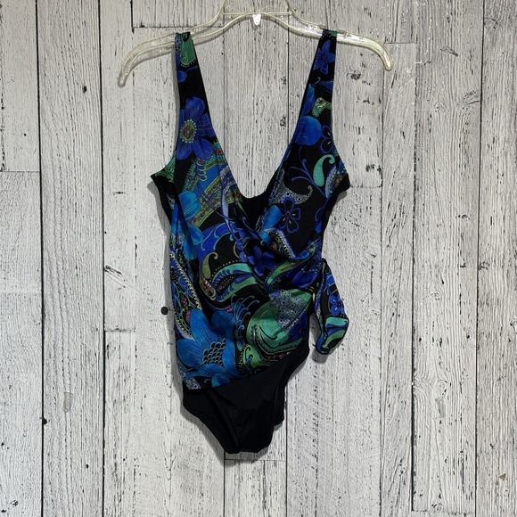 Longitude Other - longitude swimsuit Size 10 One Piece Green Floral And Paisley Print Sarong Front